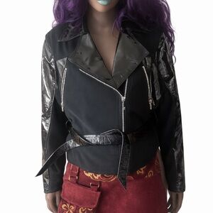 🖤 Vintage TWINS Genuine Leather Moto Jacket – Patent Detail – Size L